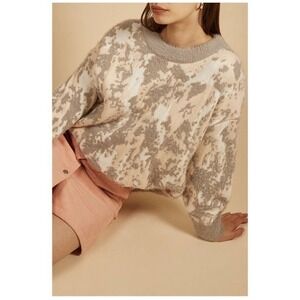 FRNCH Pink Grey Camo Print Oversized Crew Neck Sweater Womens Small/Medium